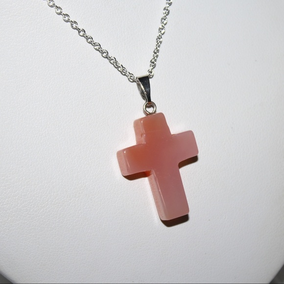 Vintagejelyfish Jewelry - Beautiful orange carnelian cross with silver chain